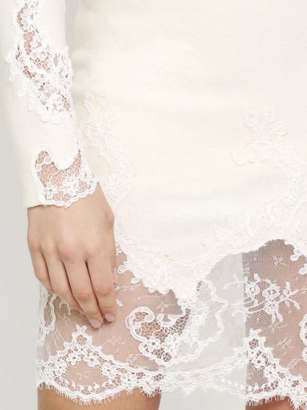 White Coral Wool and Lace Dress