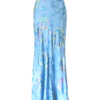 Blue Opal Floral Long Silk Skirt
