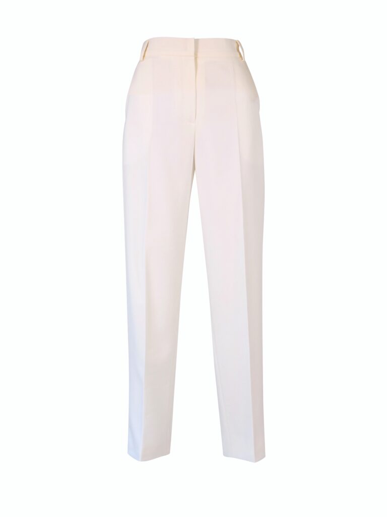 SAFIRO luxury white wool trousers with silk lining; front view